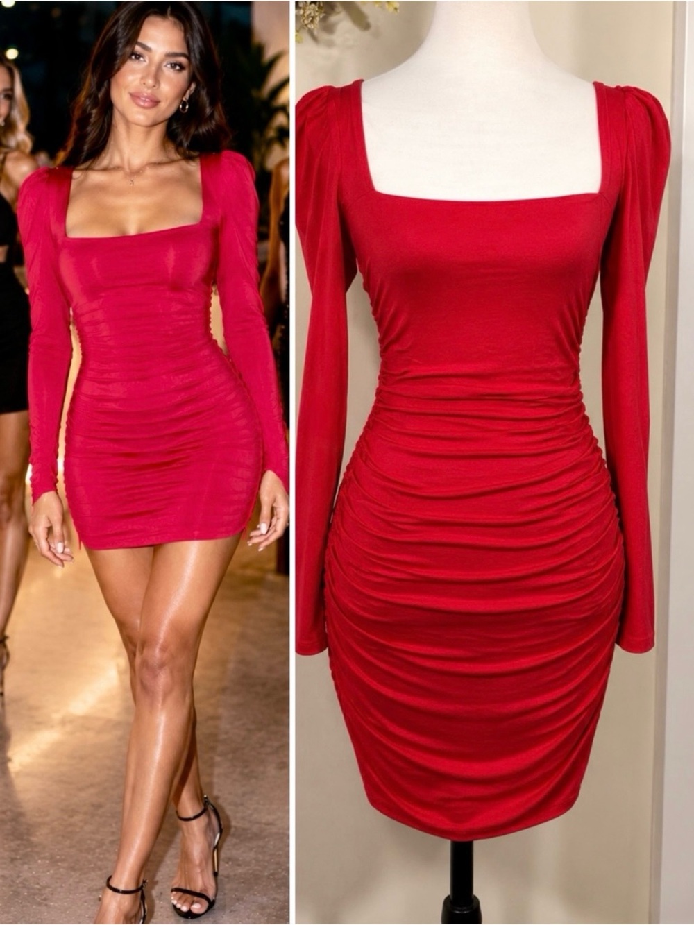 💥NWT Lovers + Friends Benae Square Neck Ruched Mini Dress Red - Size Small🧡